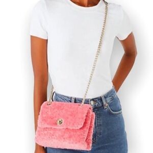 🦄 Kate spade NATALIA FAUX FUR SMALL FLAP CROSSBODY BRIGHT BLUSH Sherpa